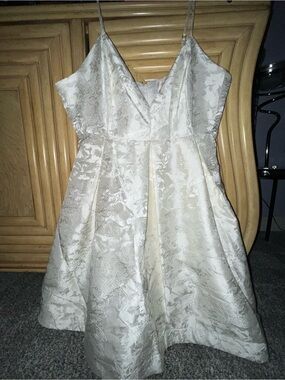 Francesca's Collections Ivory Floral Jacquard Spaghetti Strap Dress